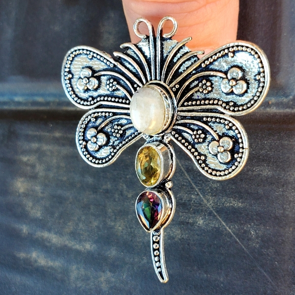 New Multi Gemstone 925 Silver Dragonfly Ring. - Picture 11 of 13